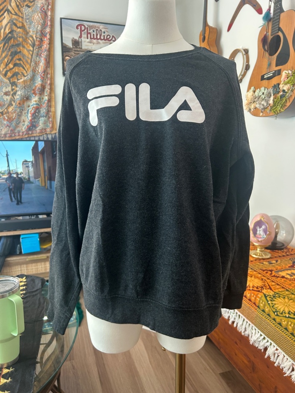 Fila Black Crewneck Sweatshirt with White Logo